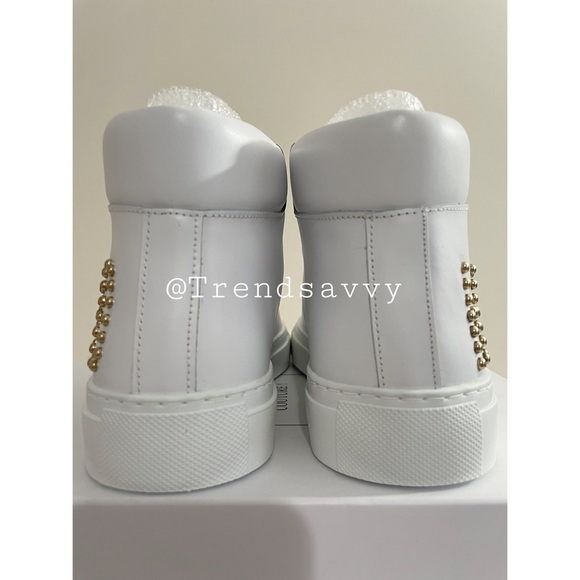MOSCHINO Leather High Top Sneaker Logo Stud Lace Up White Shoes 8 NWT AUTHENTIC - Picture 9 of 16